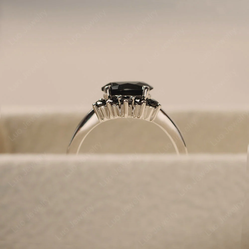 Half Sunburst Oval Black Spinel and Black Spinel Ring - Image 4
