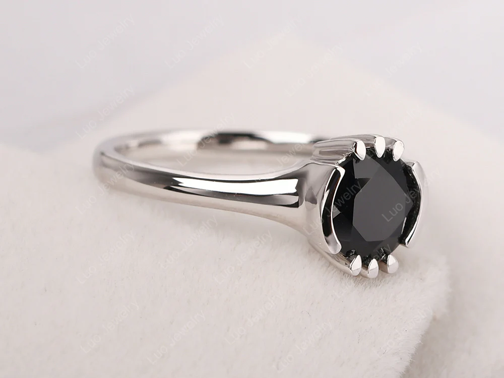 Unique Black Spinel Solitaire Ring - Image 2
