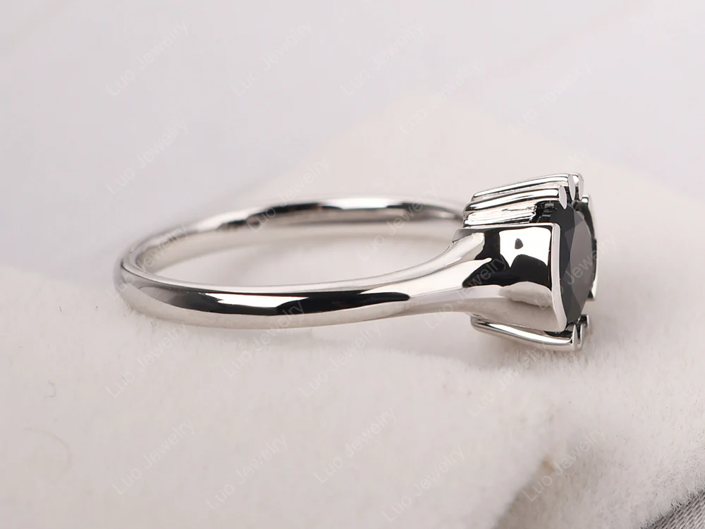 Unique Black Spinel Solitaire Ring - Image 4
