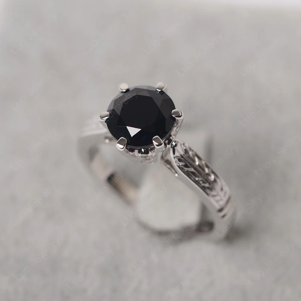 Round Black Spinel Cathedral Setting Ring - Image 2