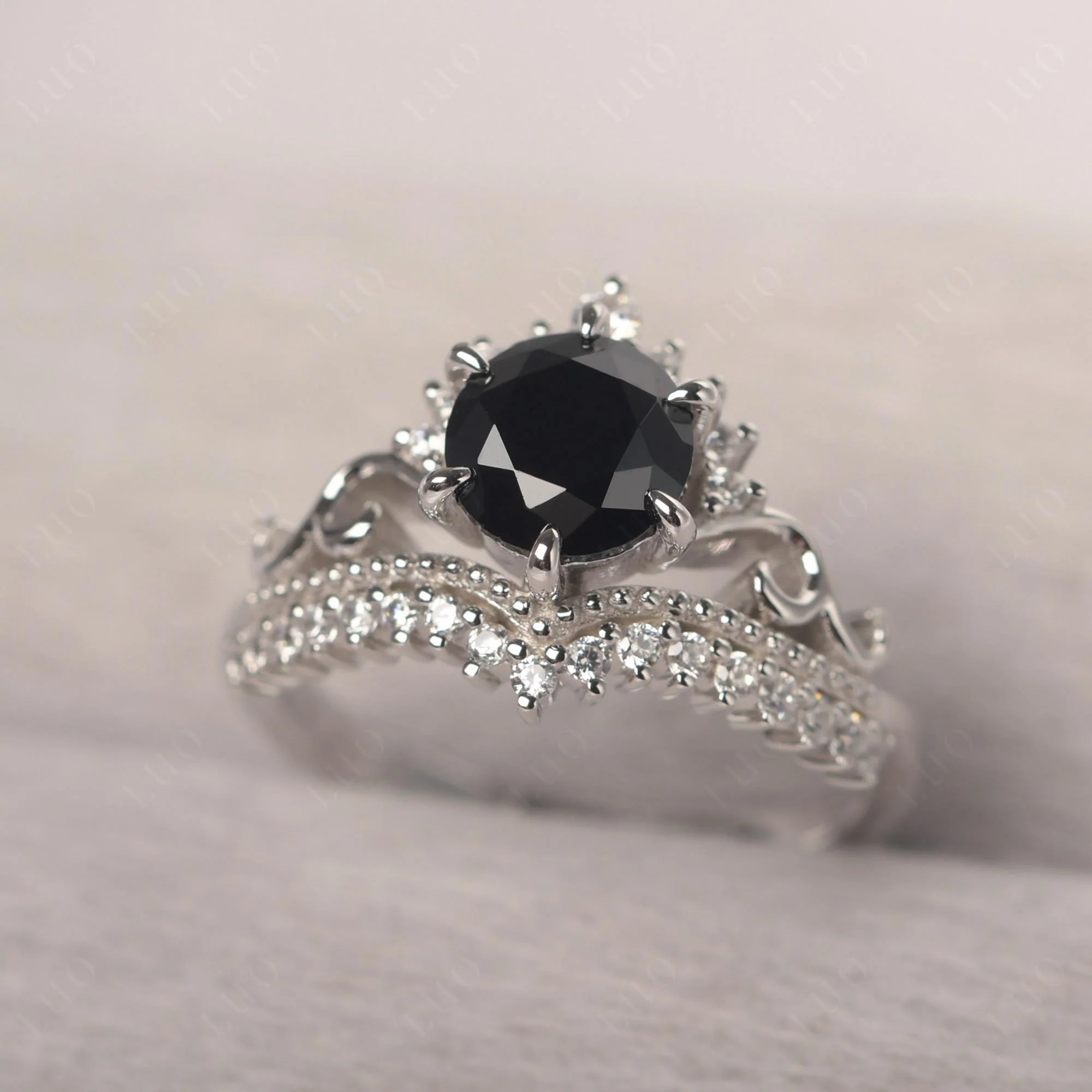 Black Spinel Tiara Promise Ring - Image 10