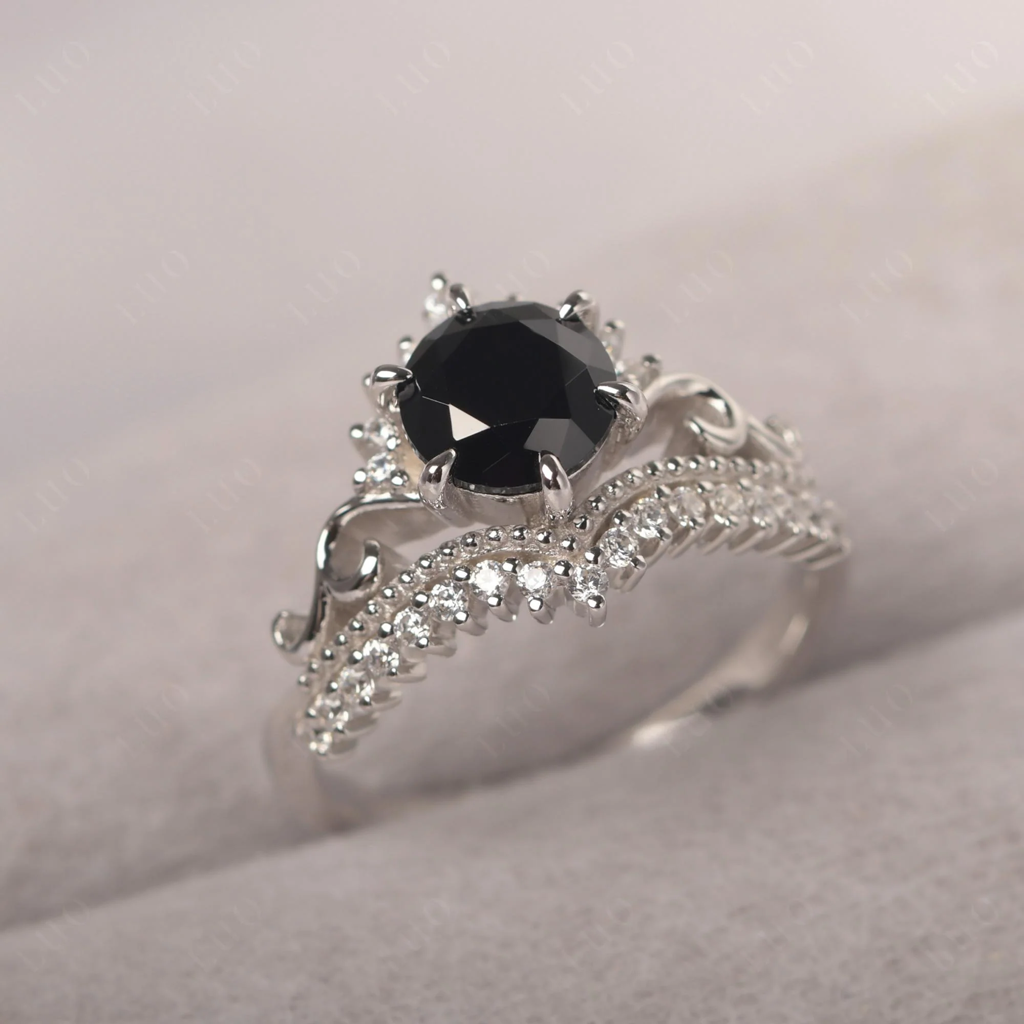 Black Spinel Tiara Promise Ring - Image 11