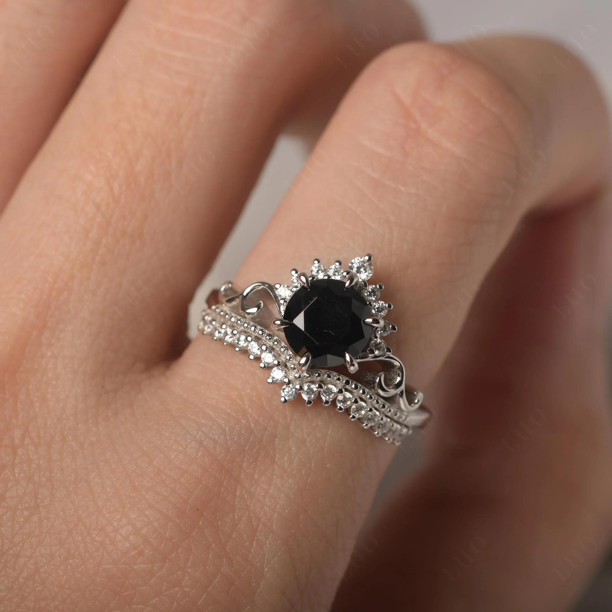 Black Spinel Tiara Promise Ring - Image 14