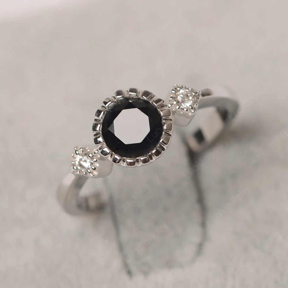 Vintage Black Spinel Ring Bezel Set Art Deco