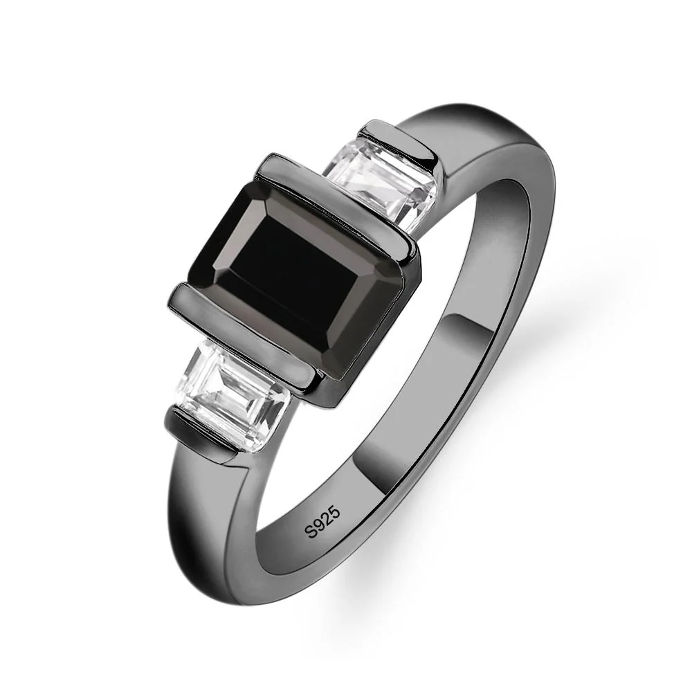 Vintage Black Spinel Bezel Emerald Cut Ring