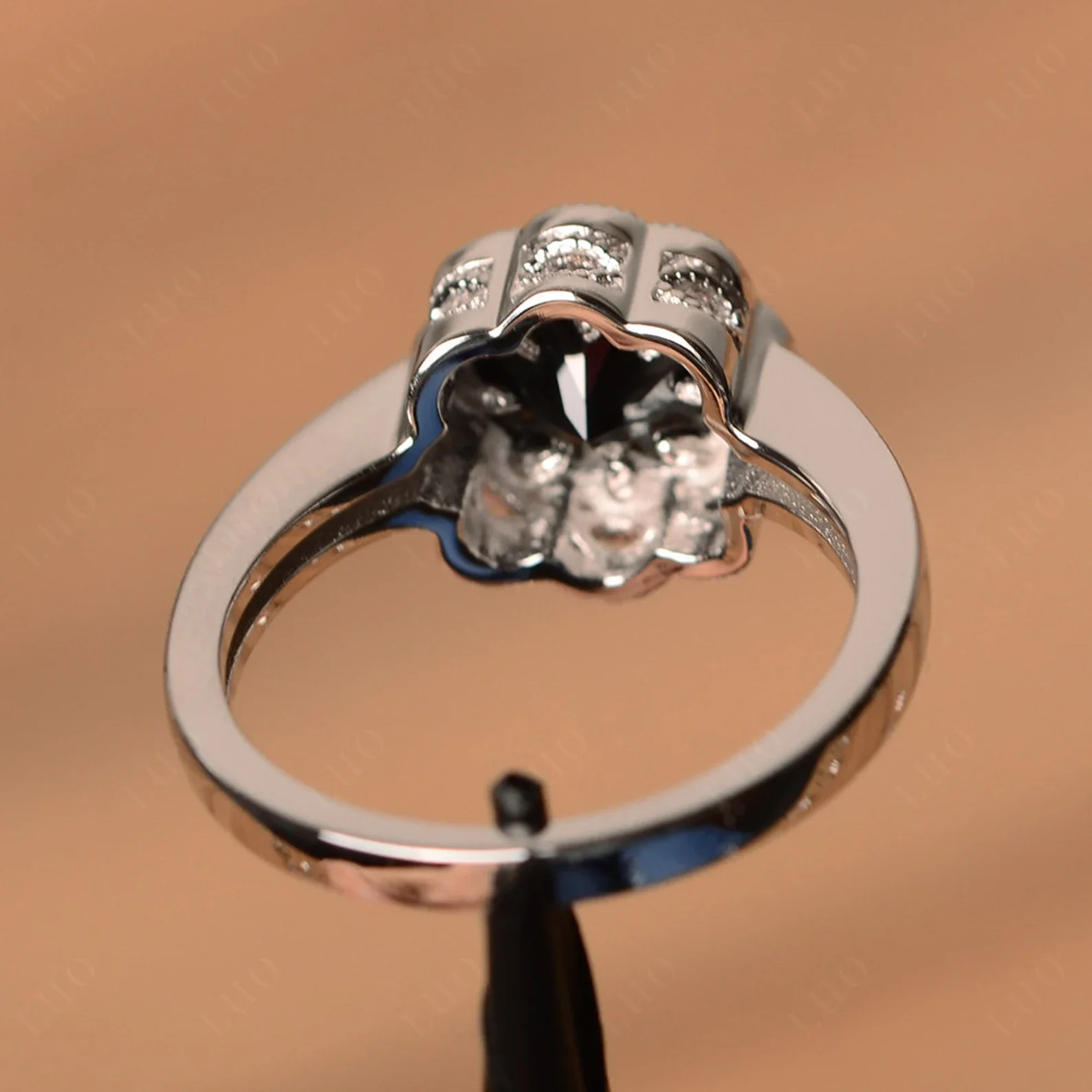 Vintage Black Spinel Ring Halo Flower Ring - Image 12