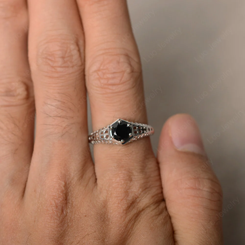 Black Spinel Hollow Out Ring - Image 3