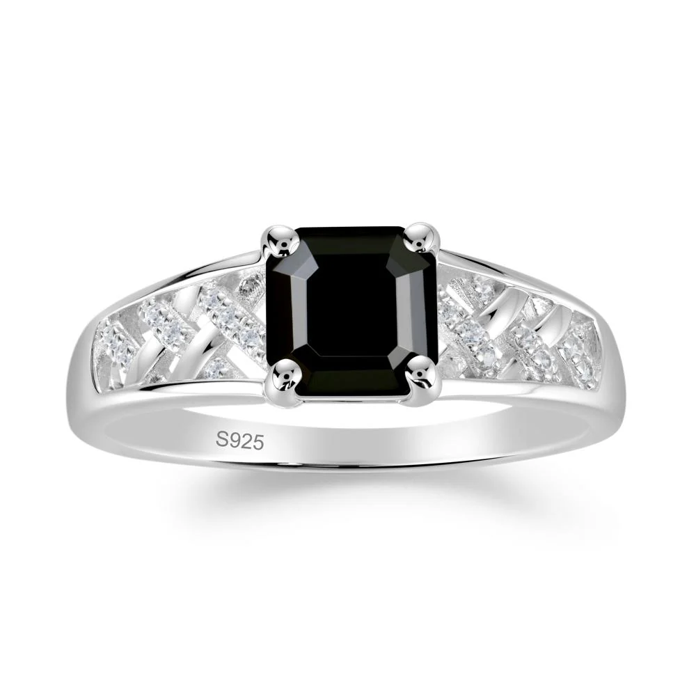 Vintage Braided Asscher Cut Black Spinel Ring - Image 9