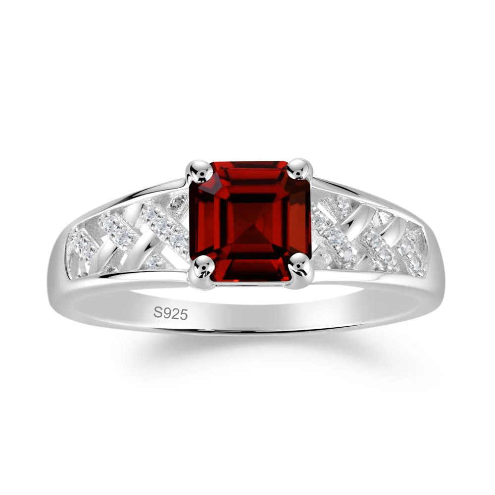 Vintage Braided Asscher Cut Garnet Ring - Image 9