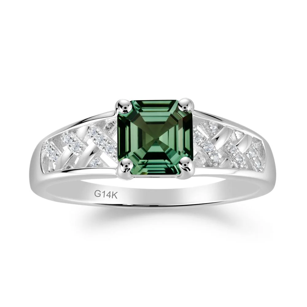 Vintage Braided Asscher Cut Green Sapphire Ring