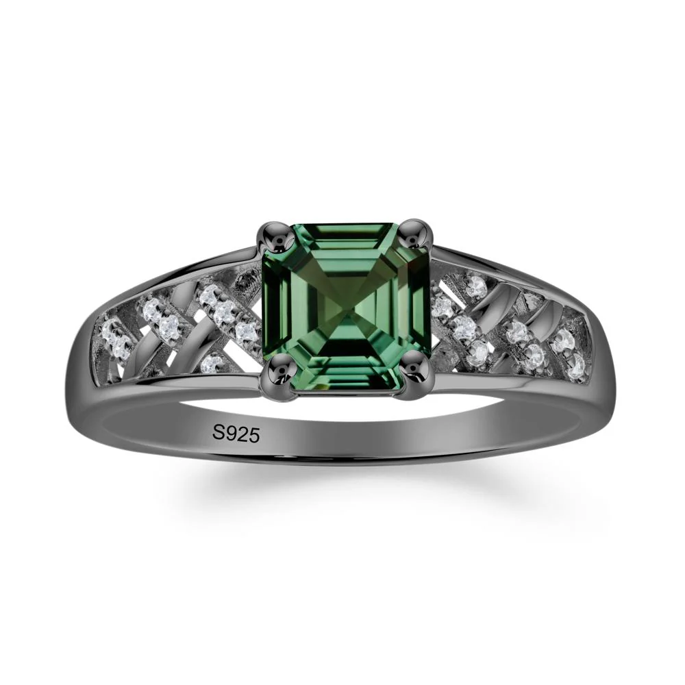 Vintage Braided Asscher Cut Green Sapphire Ring - Image 2