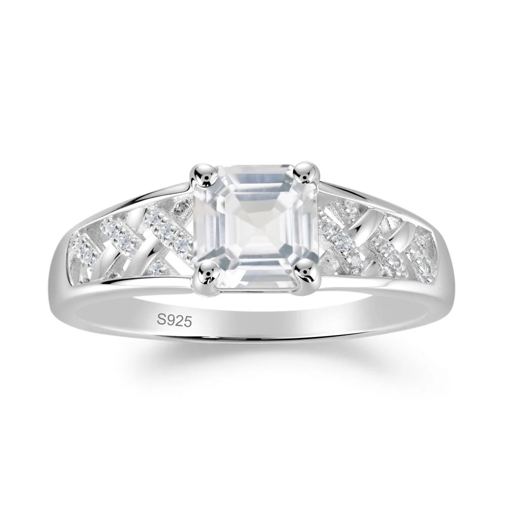 Vintage Braided Asscher Cut White Topaz Ring - Image 3