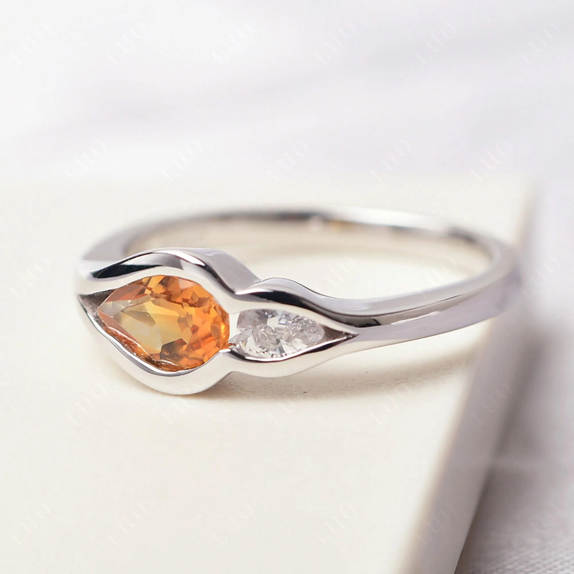 Citrine Bezel Pear Engagement Ring - Image 11