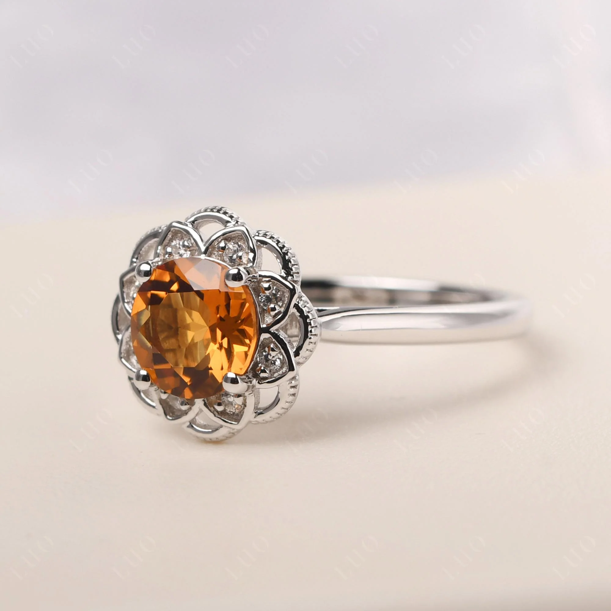 Round Cut Citrine Filigree Ring - Image 11