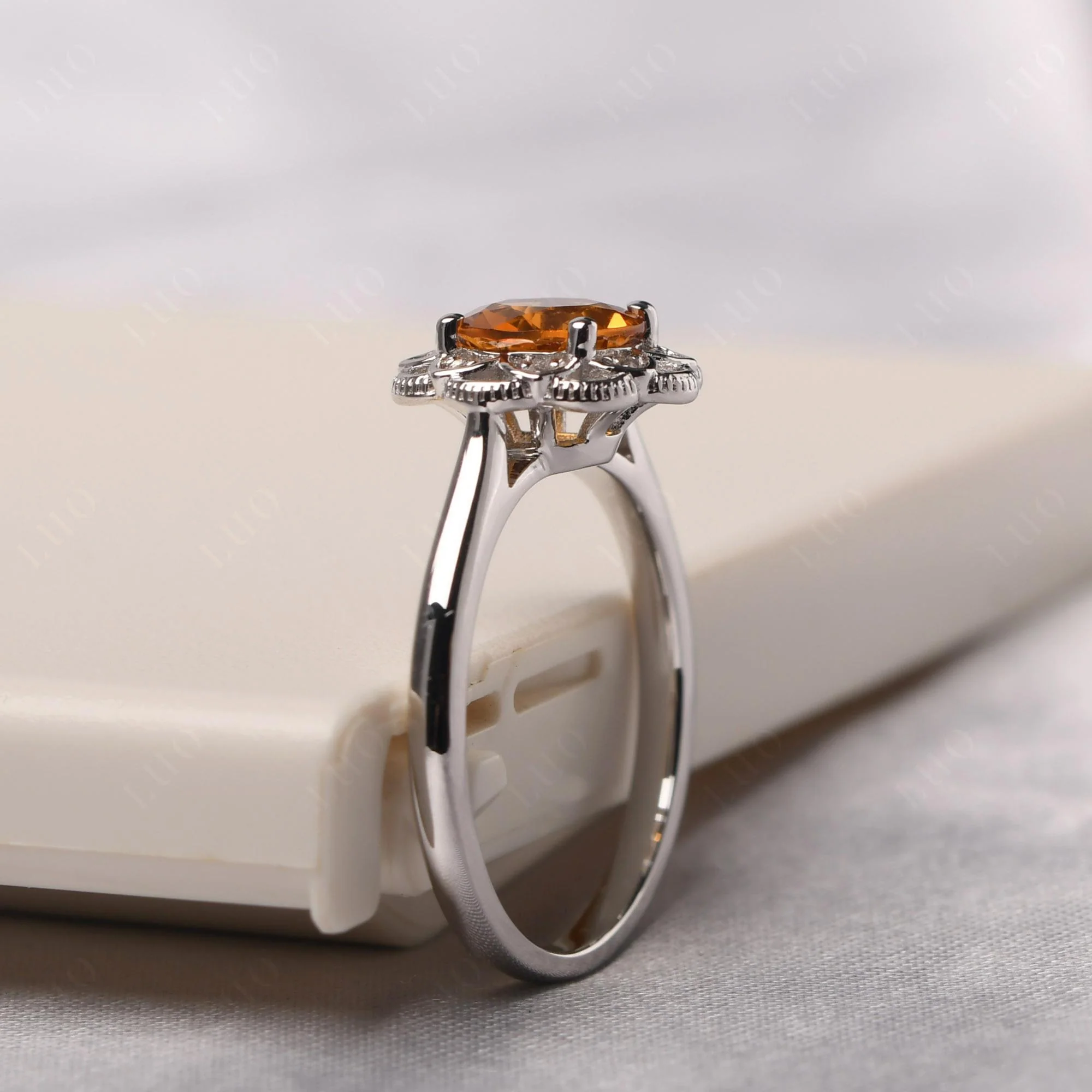 Round Cut Citrine Filigree Ring - Image 13