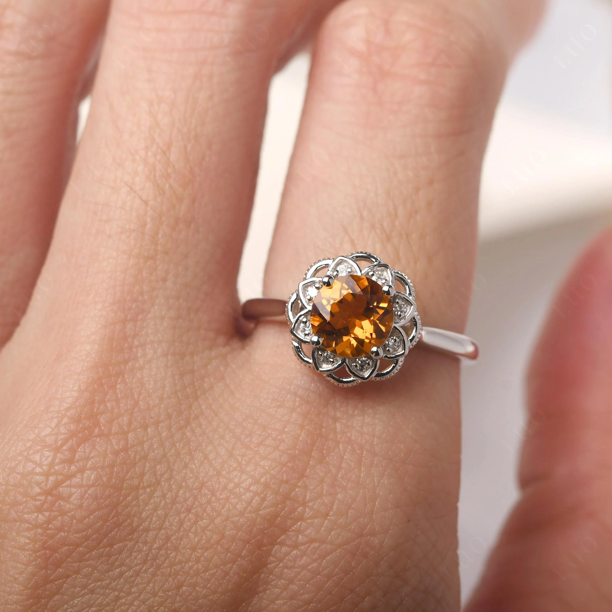 Round Cut Citrine Filigree Ring - Image 14