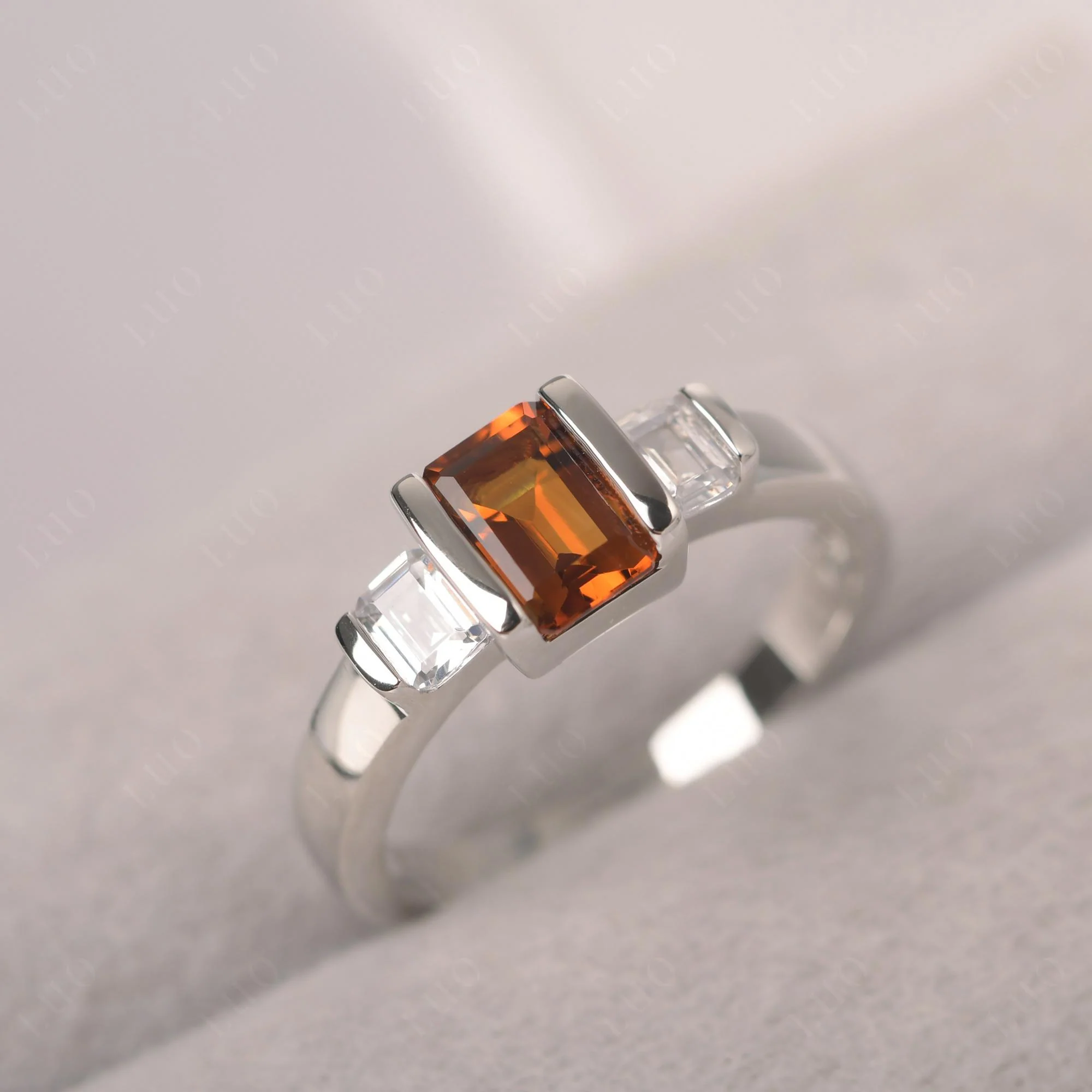 Citrine Emerald Cut Three Stone Ring - Image 10