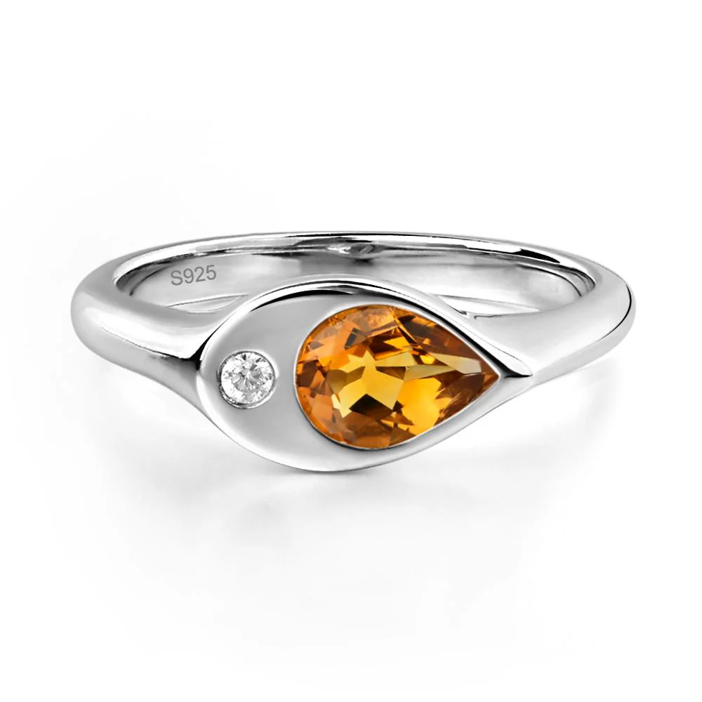 Citrine East West Pear Engagement Ring