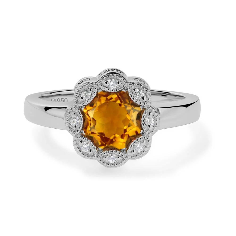 Vintage Citrine Ring Halo Flower Ring