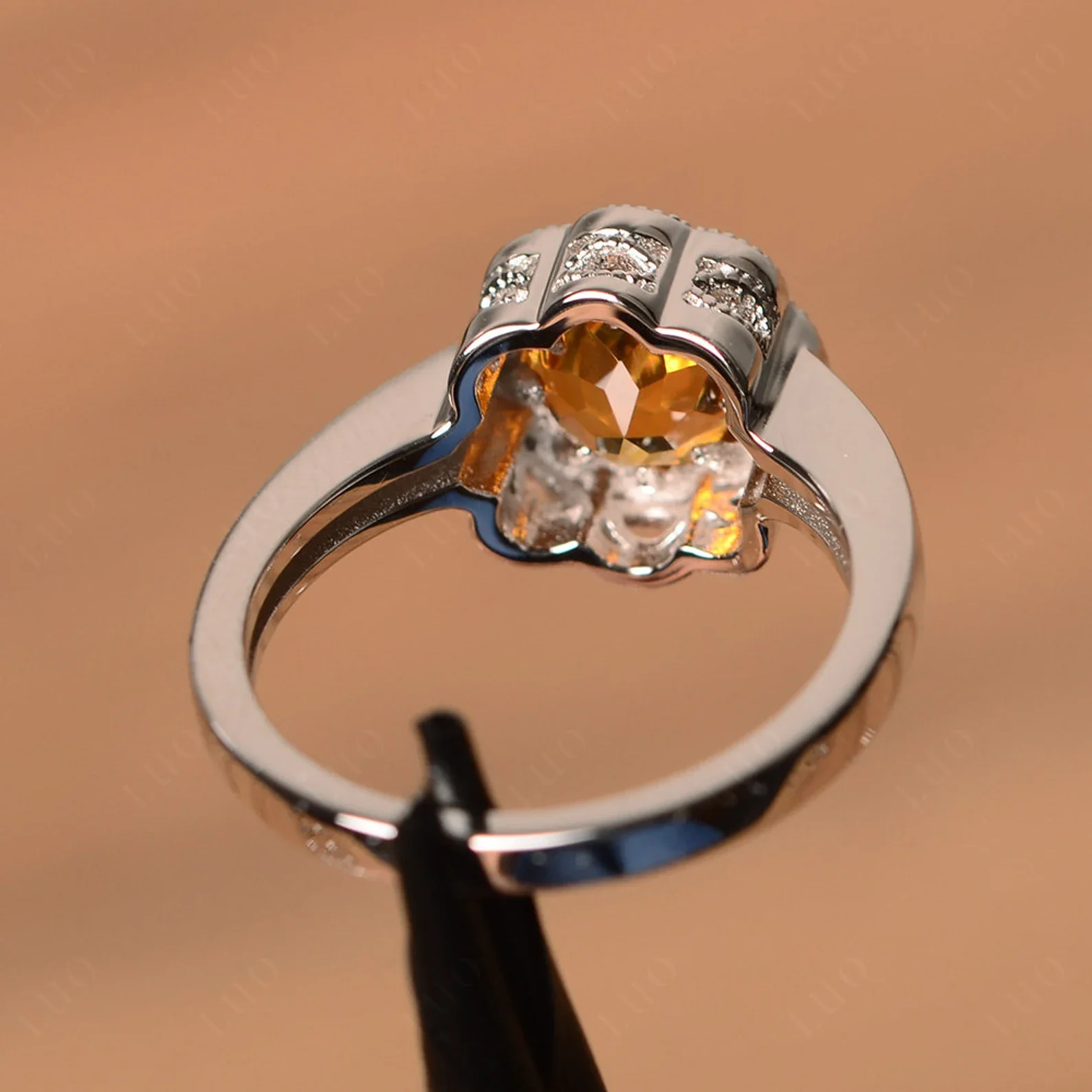 Vintage Citrine Ring Halo Flower Ring - Image 12