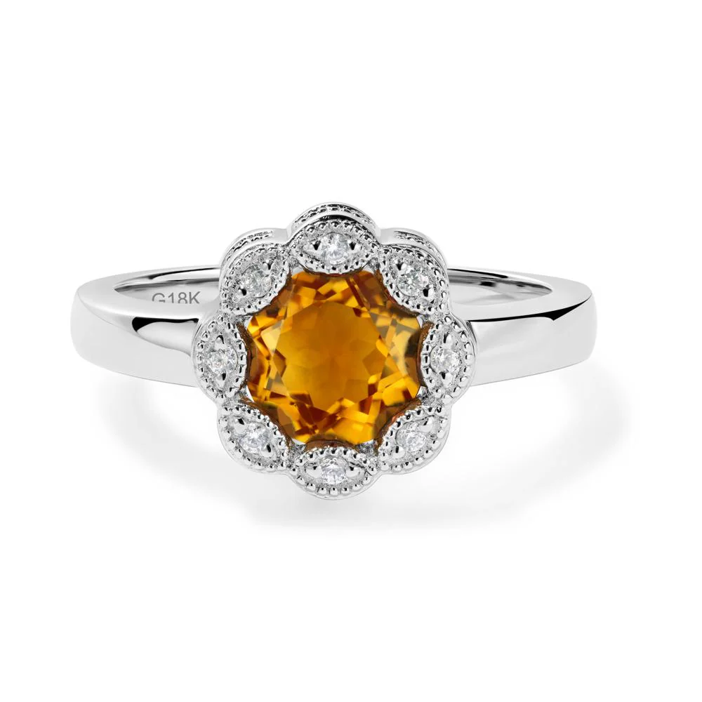 Vintage Citrine Ring Halo Flower Ring - Image 2