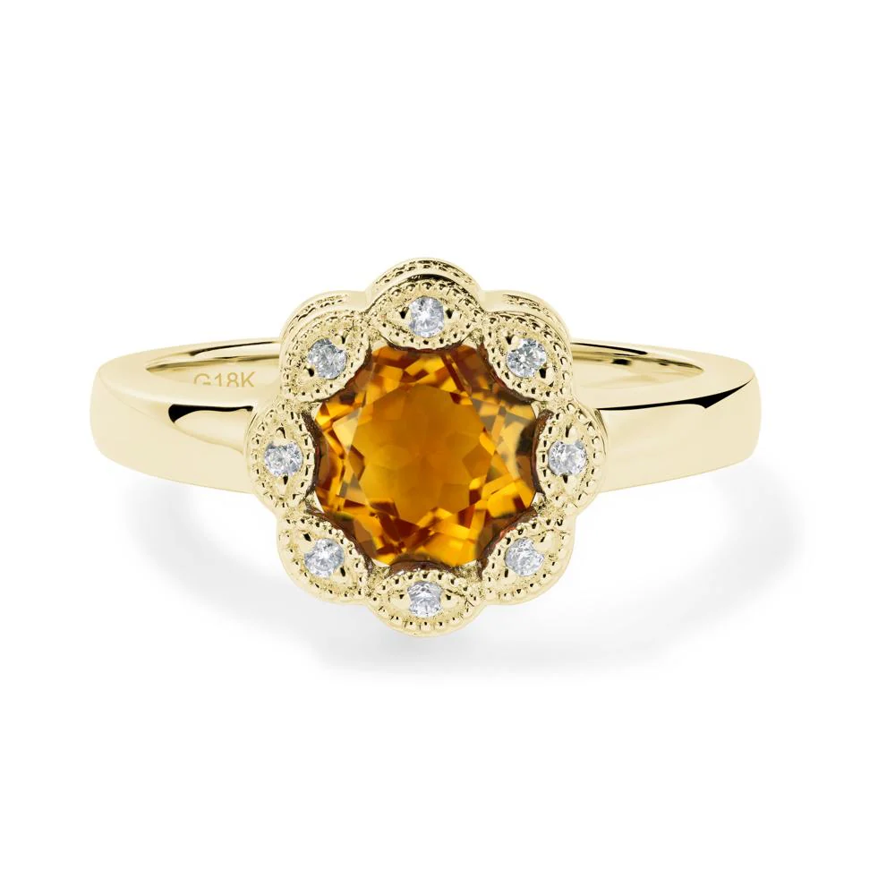 Vintage Citrine Ring Halo Flower Ring - Image 3