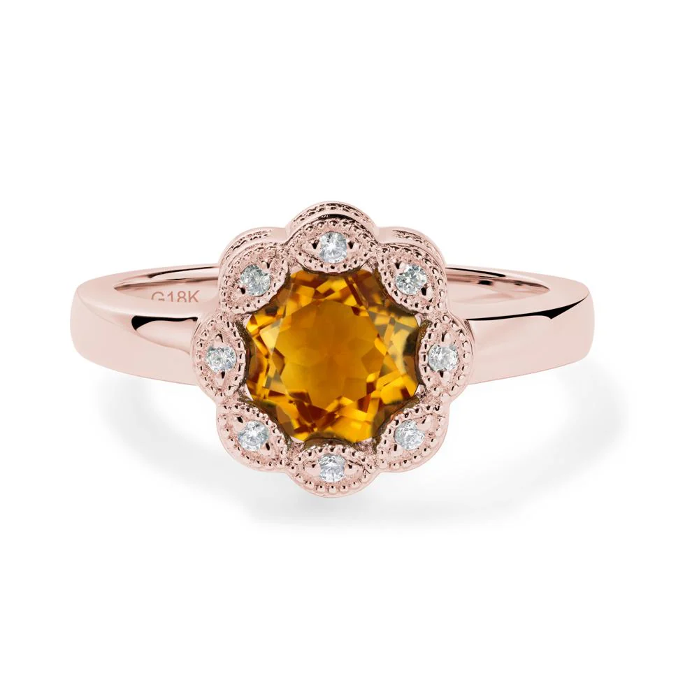 Vintage Citrine Ring Halo Flower Ring - Image 5