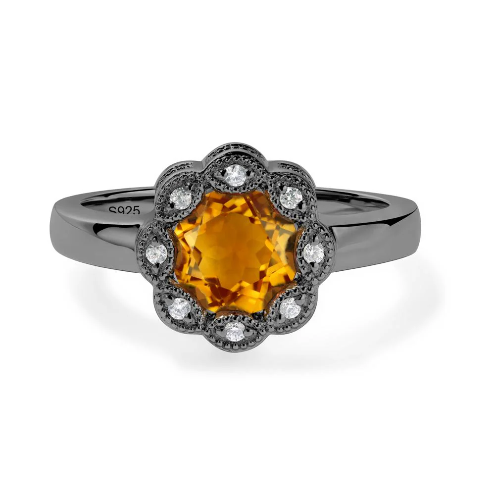 Vintage Citrine Ring Halo Flower Ring - Image 7