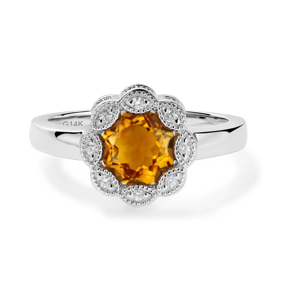 Vintage Citrine Ring Halo Flower Ring - Image 8