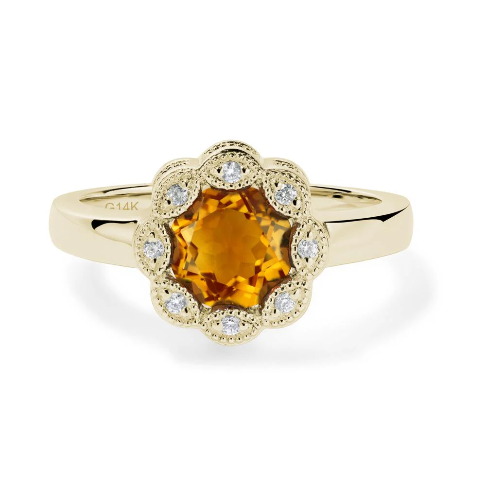 Vintage Citrine Ring Halo Flower Ring - Image 9