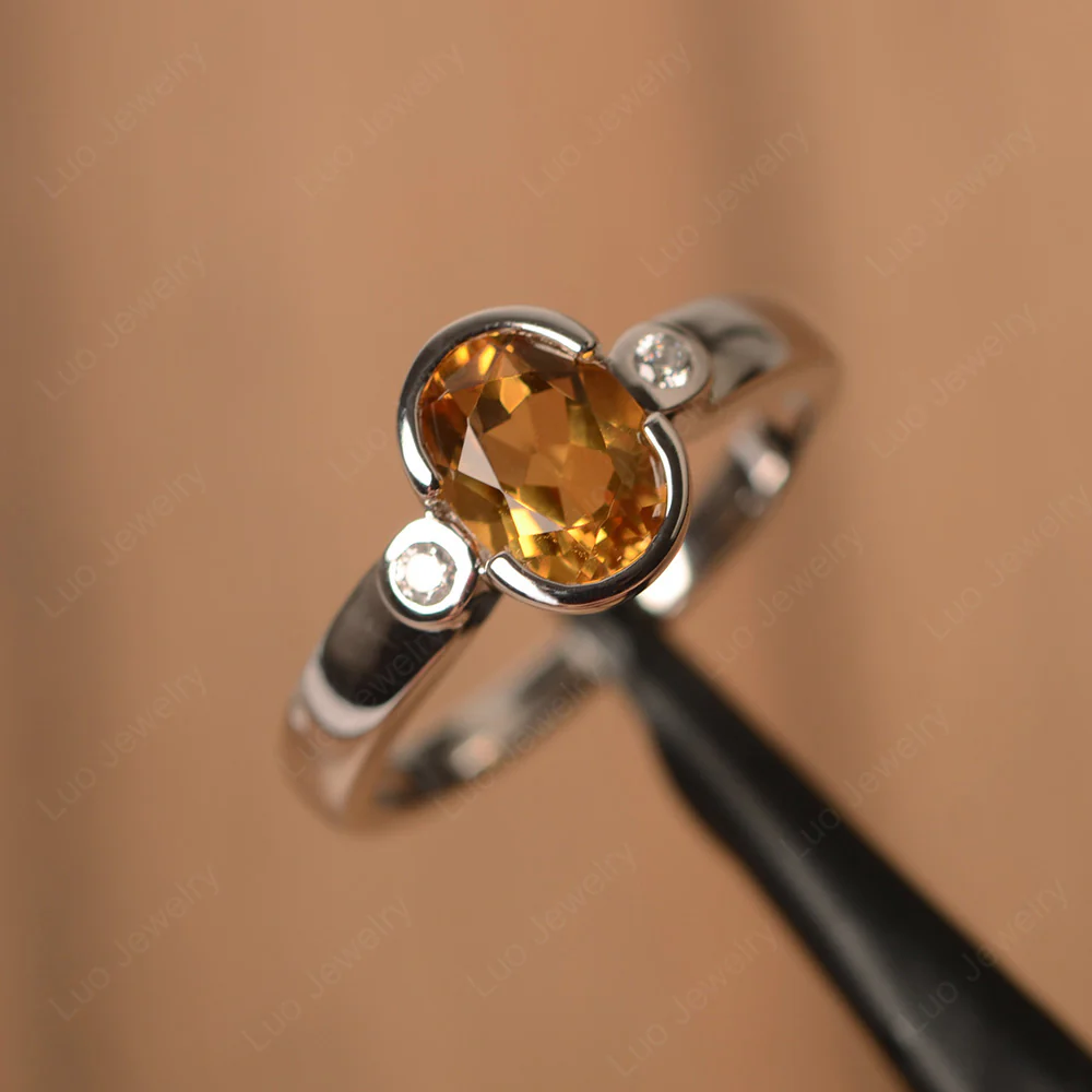Vintage Citrine Ring Oval Bezel Set Ring - Image 2