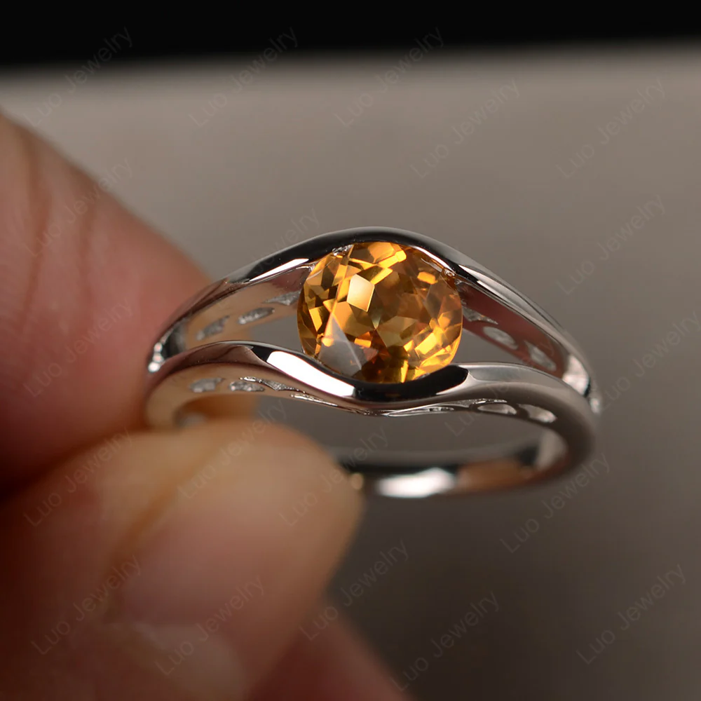 Round Citrine Solitaire Tension Ring