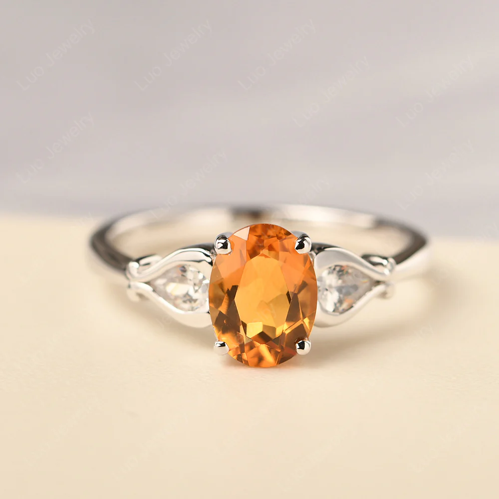 Citrine Ring with Pear Side Stones