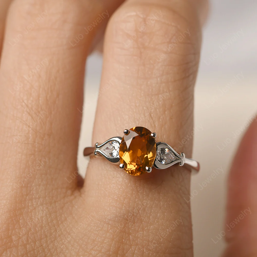 Citrine Ring with Pear Side Stones - Image 5