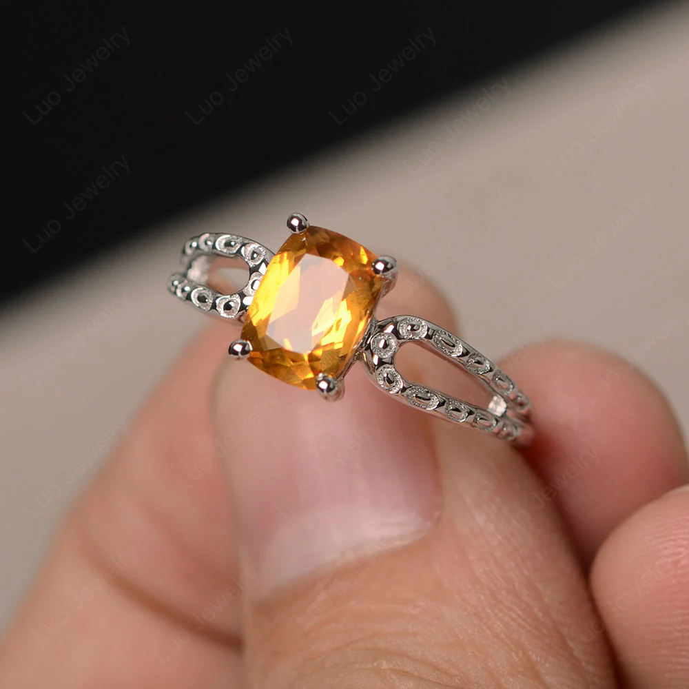 Rectangle Cushion Citrine Solitaire Ring