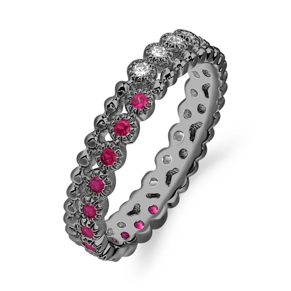 Cubic Zirconia and Ruby Scalloped Eternity Ring - Image 2