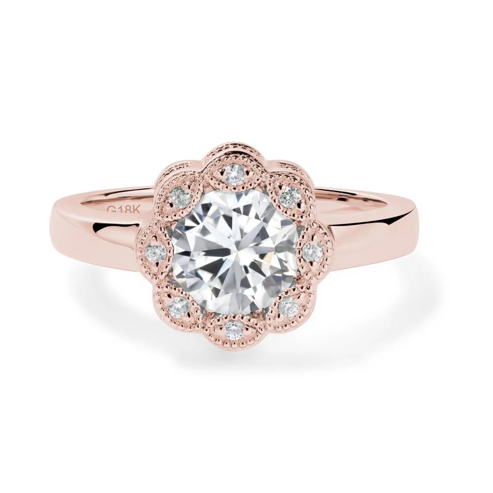 Vintage Cubic Zirconia Halo Flower Ring - Image 2