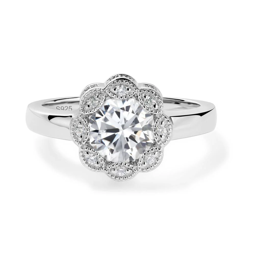 Vintage Cubic Zirconia Halo Flower Ring - Image 4