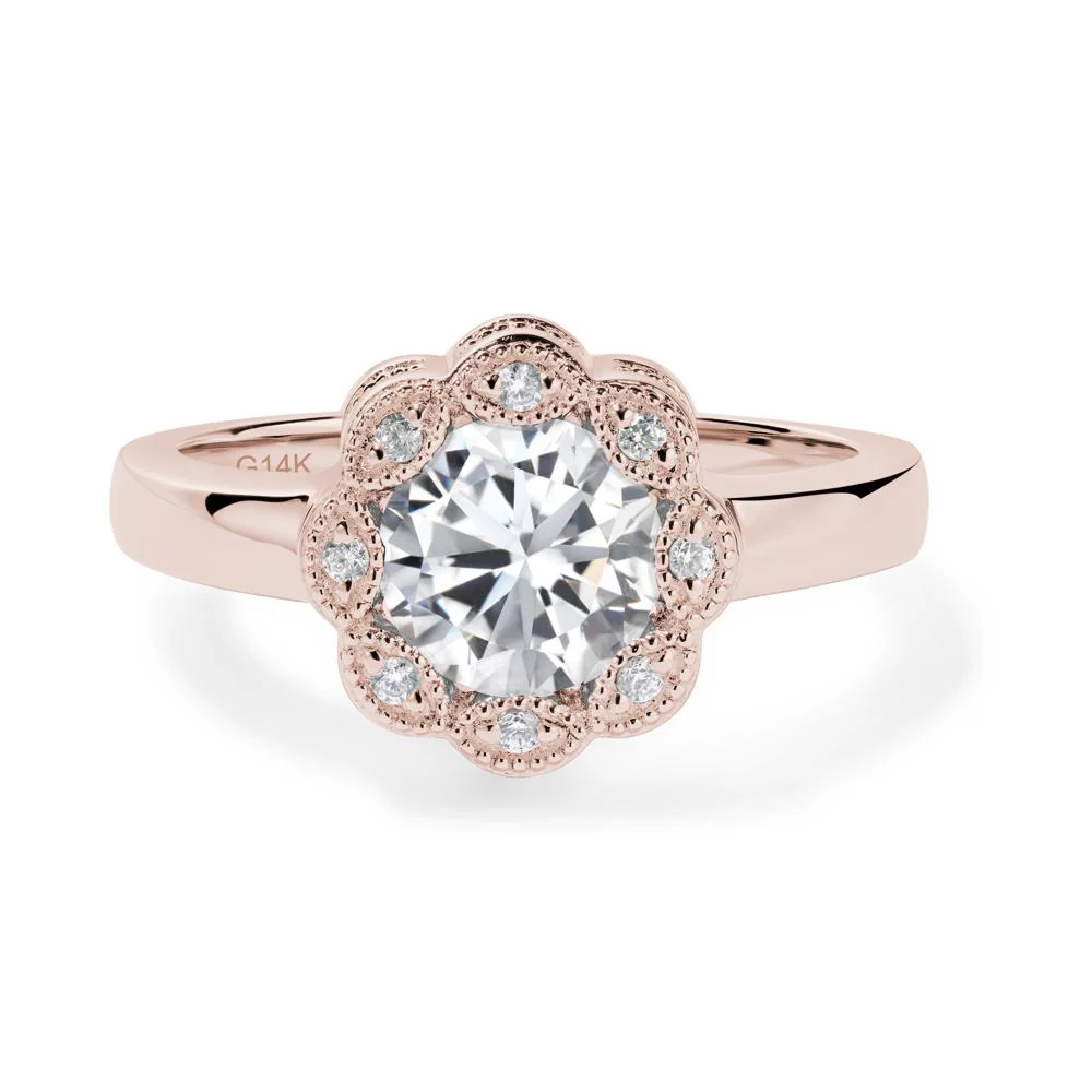 Vintage Cubic Zirconia Halo Flower Ring - Image 8