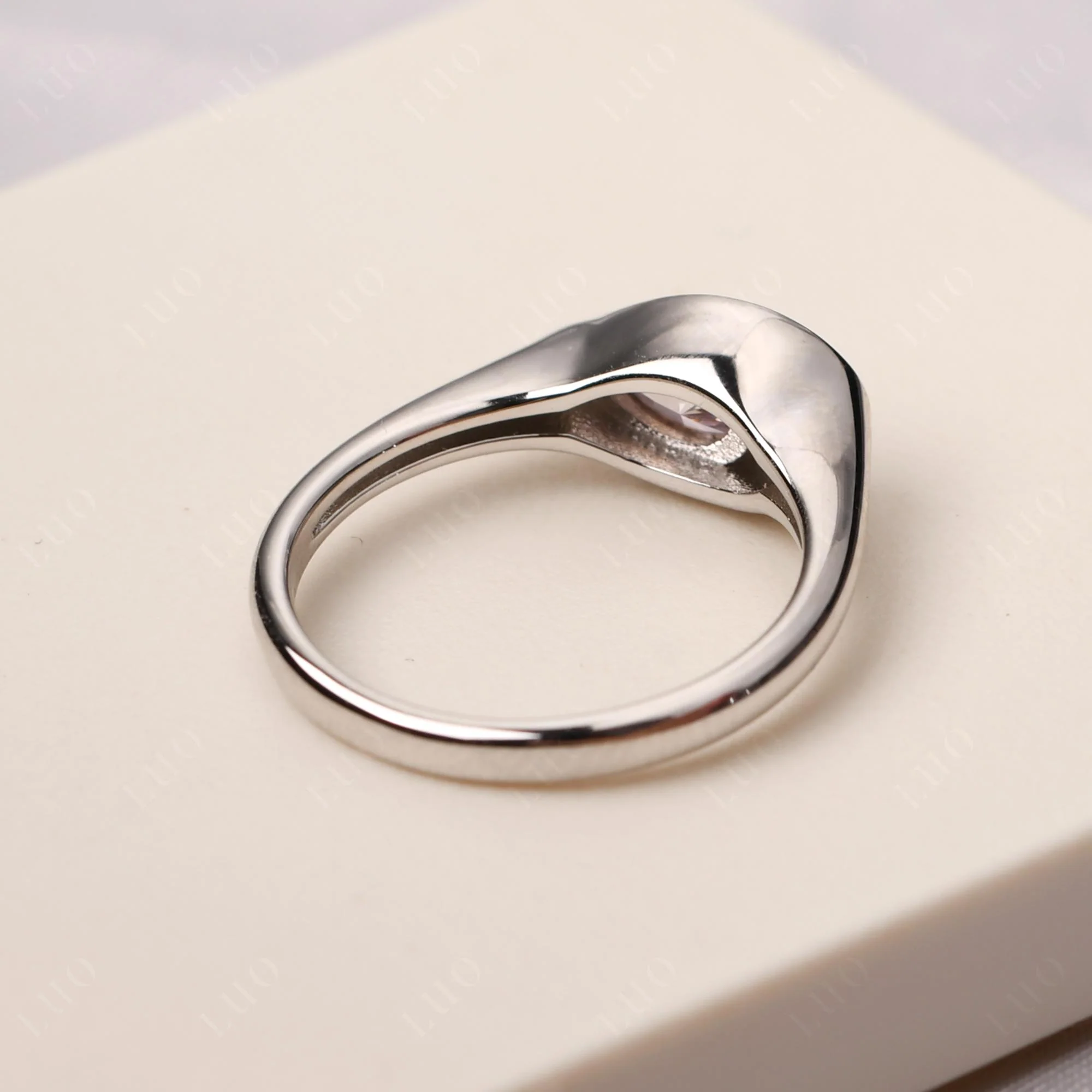 Pink Cubic Zirconia East West Pear Engagement Ring - Image 12