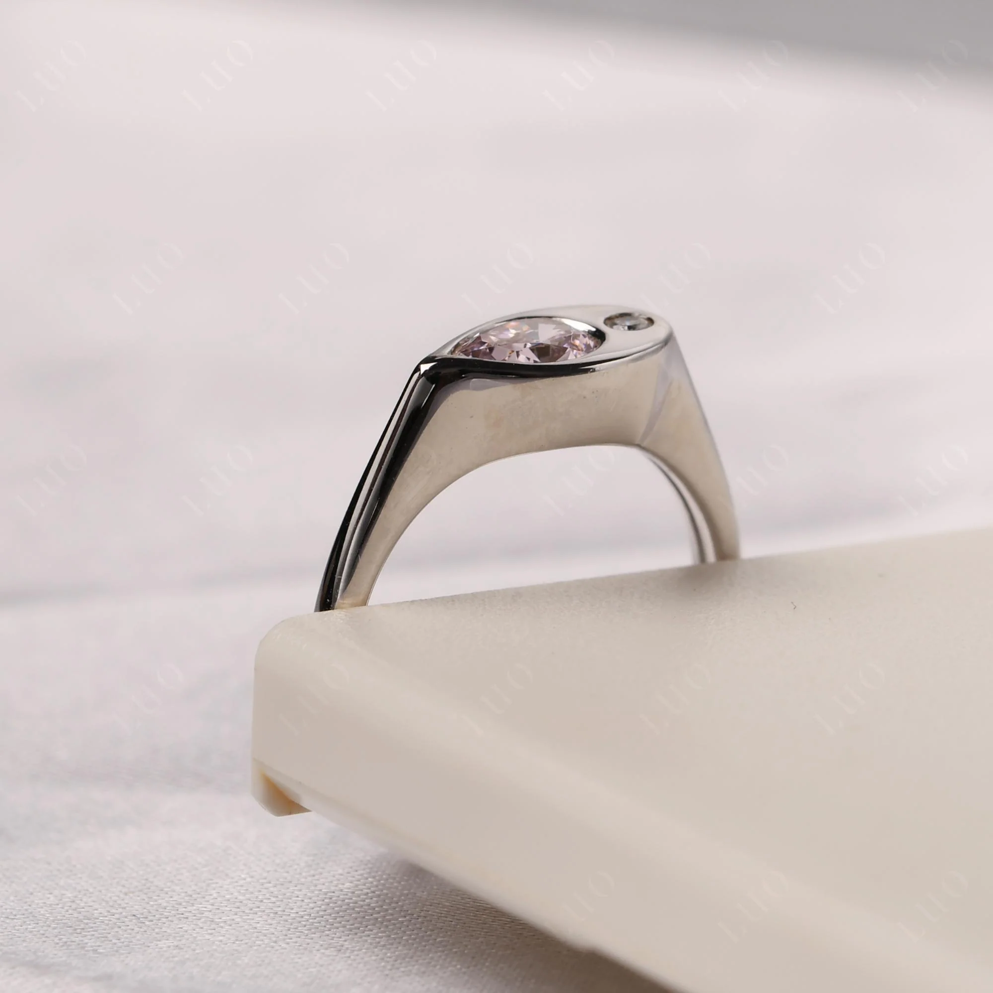 Pink Cubic Zirconia East West Pear Engagement Ring - Image 13
