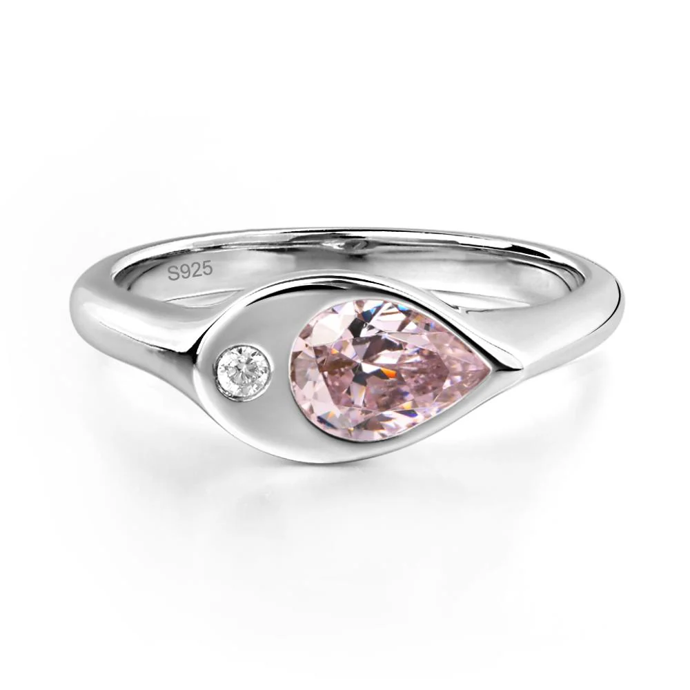 Pink Cubic Zirconia East West Pear Engagement Ring - Image 2