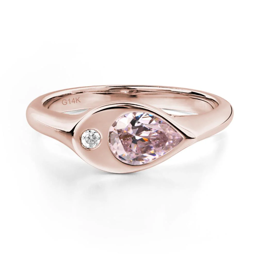 Pink Cubic Zirconia East West Pear Engagement Ring - Image 5