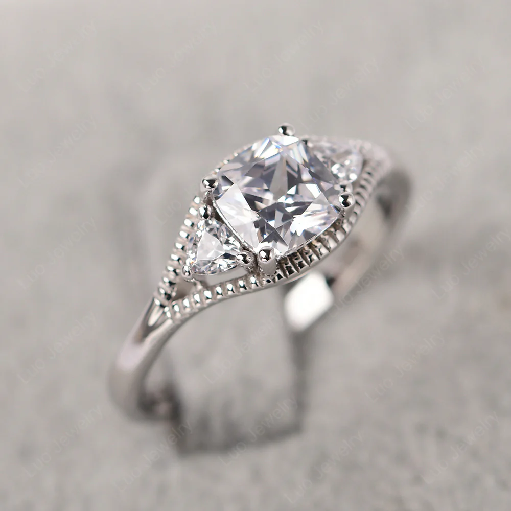 Cubic Zirconia Three Stone Cushion Cut Ring - Image 2