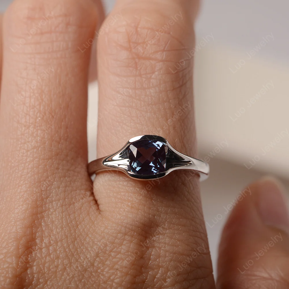Simple Cushion Alexandrite Solitaire Ring - Image 5