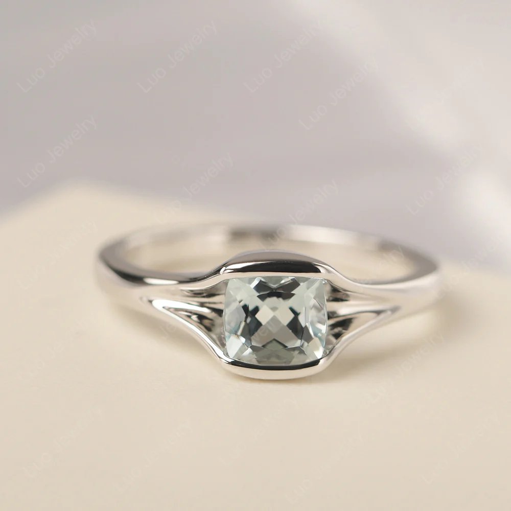 Simple Cushion Aquamarine Solitaire Ring
