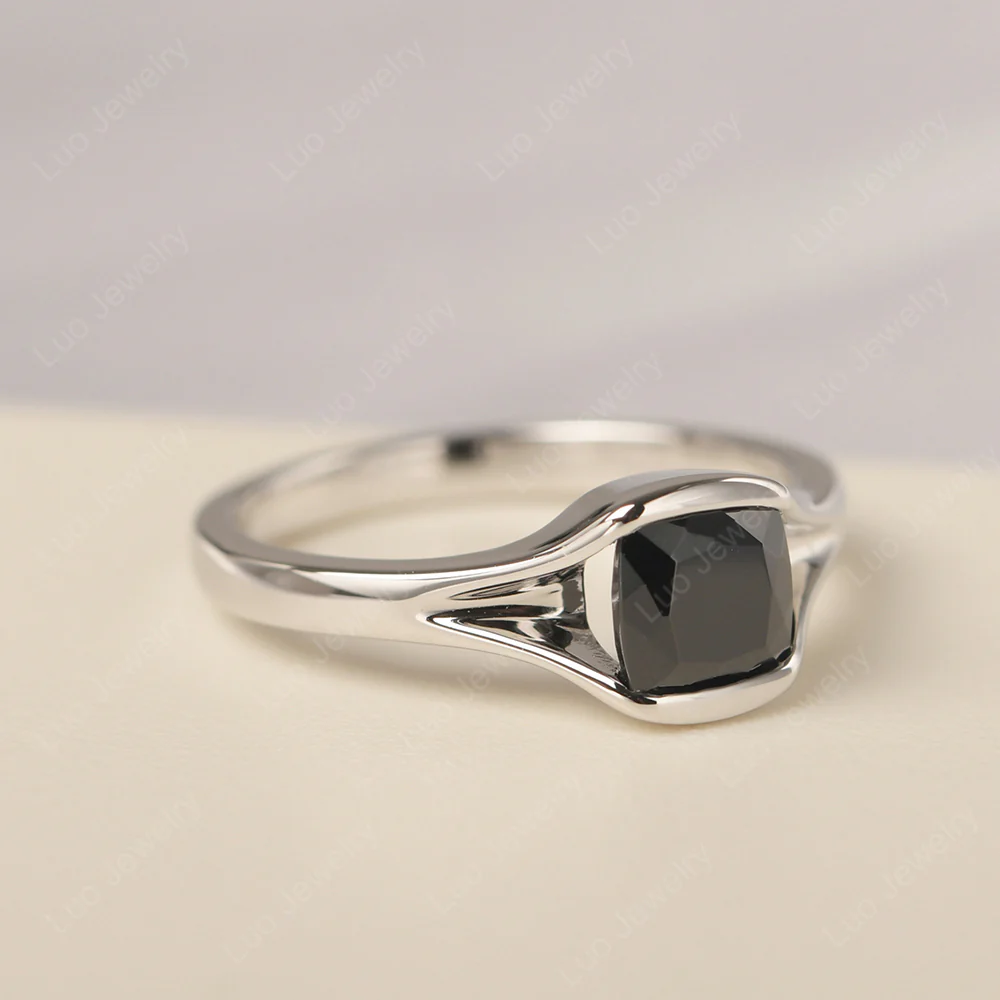 Black Spinel Cushion Cut Promise Ring - Image 2