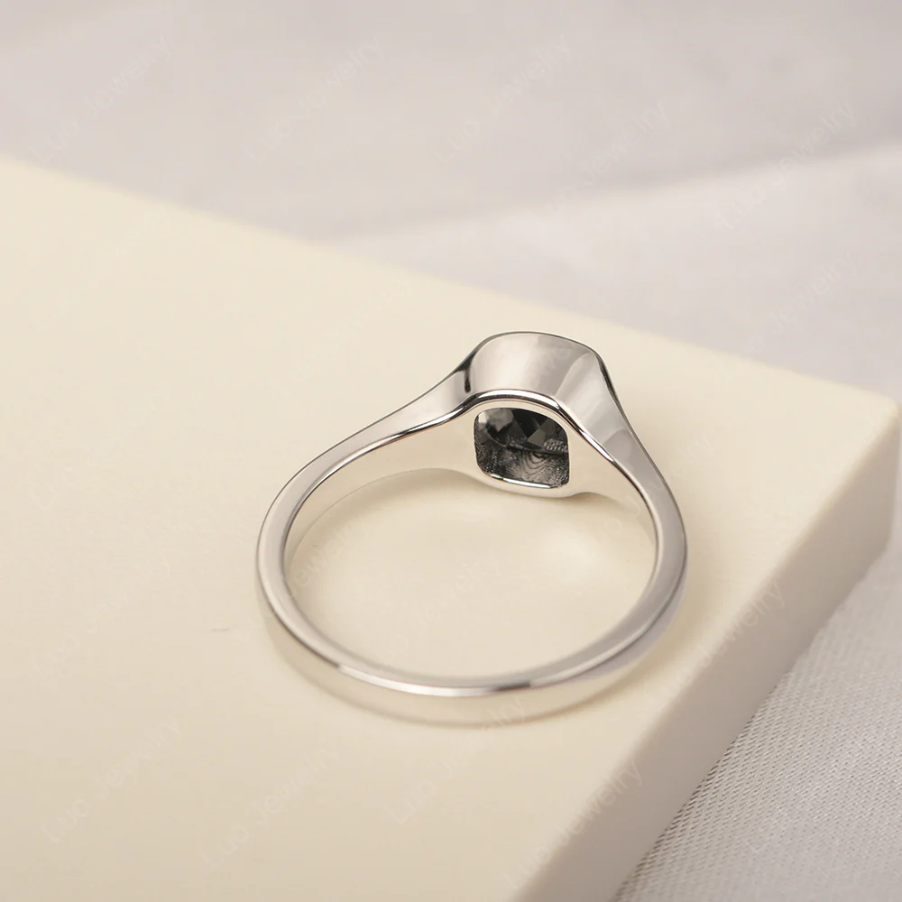 Black Spinel Cushion Cut Promise Ring - Image 3