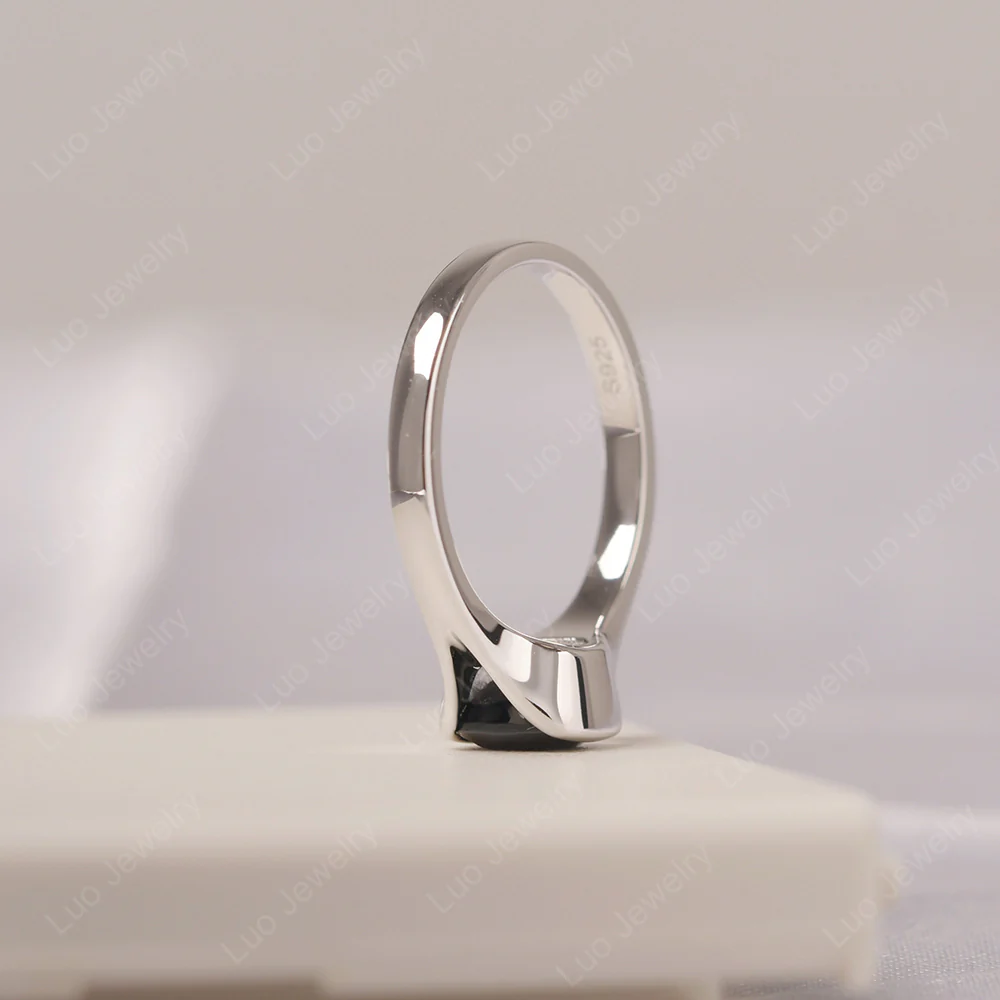 Black Spinel Cushion Cut Promise Ring - Image 5
