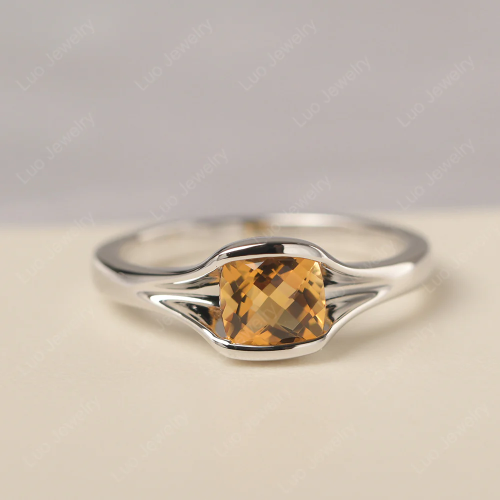 Simple Cushion Citrine Solitaire Ring - Image 2